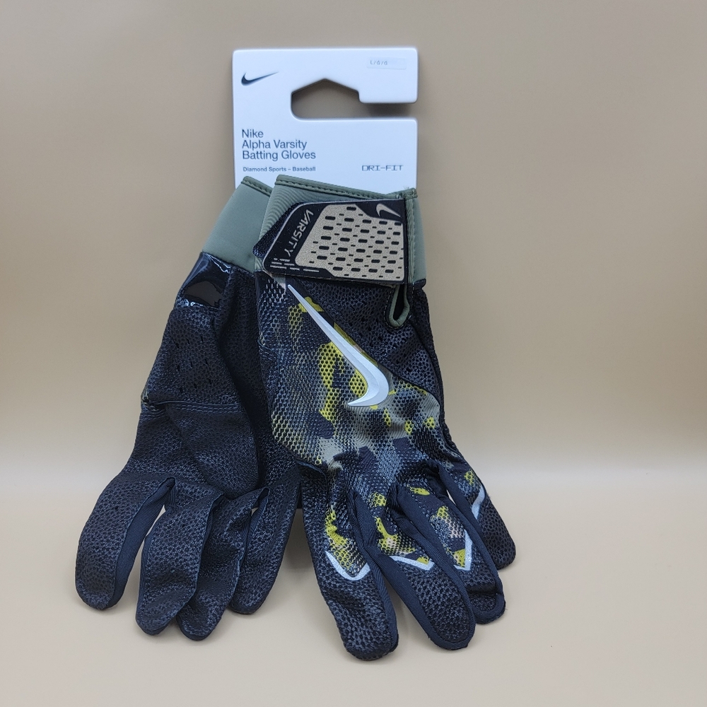 Nike Alpha Varsity Camo Baseball Batting Gloves Mens Size Large Olive Black New